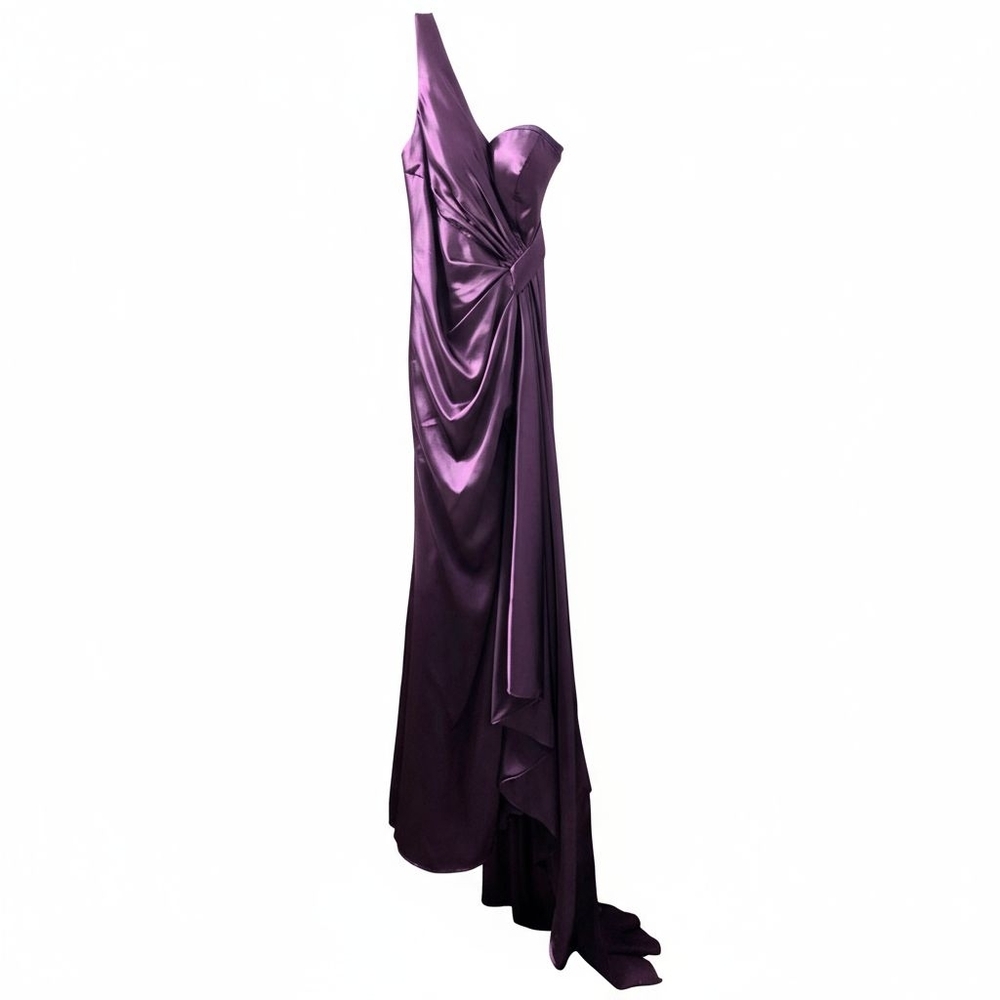 Elegant One Shoulder Satin Dress in Deep Purple